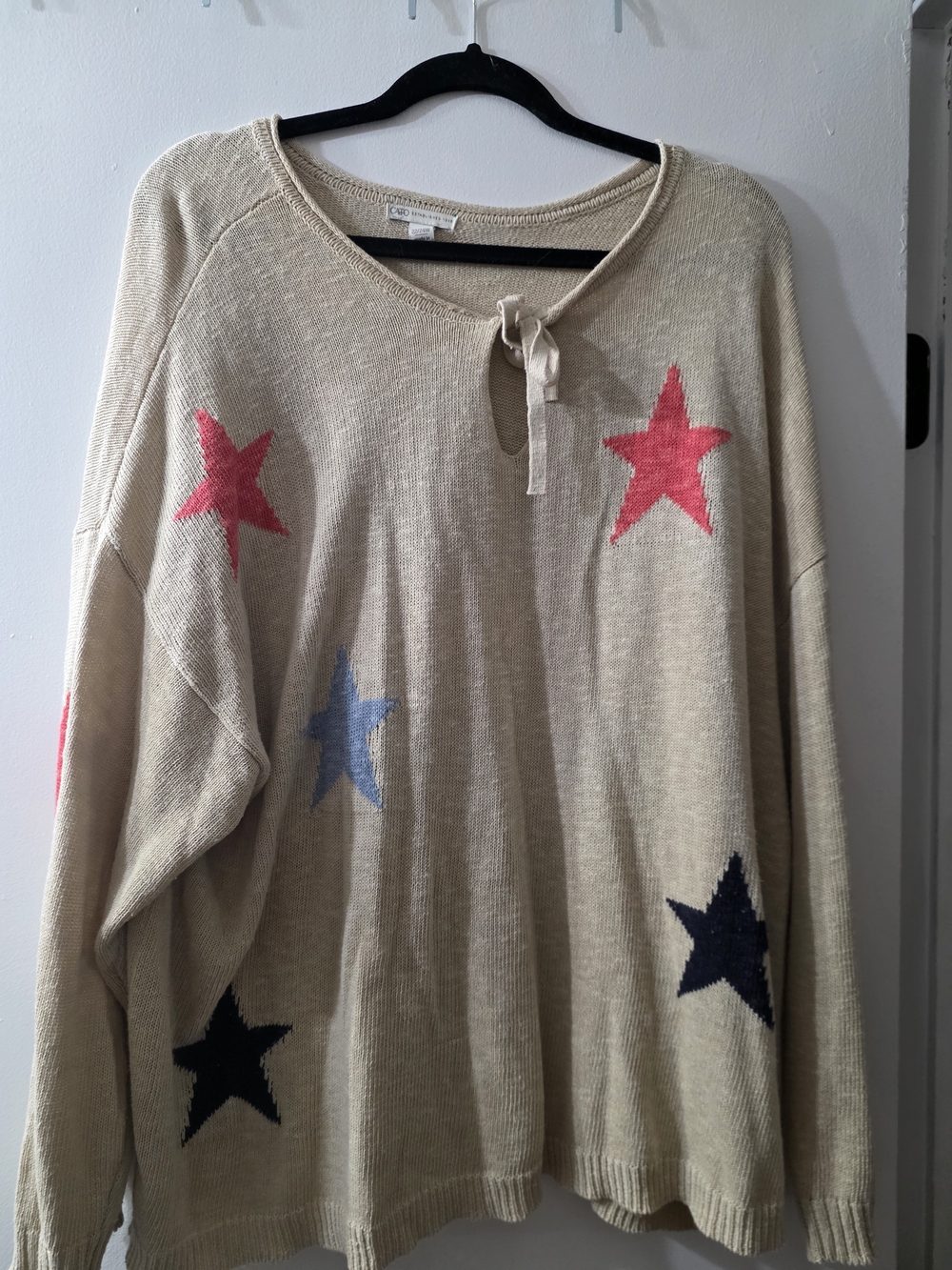 Cato Beige Crewneck Sweater with Pink, Blue & Navy Stars
